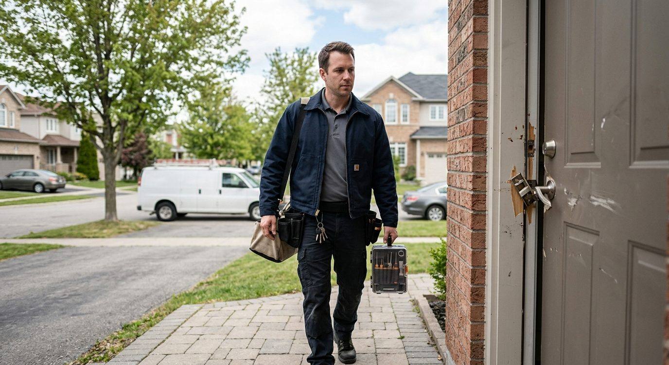 Locksmith arriving at home to assess security after break-in